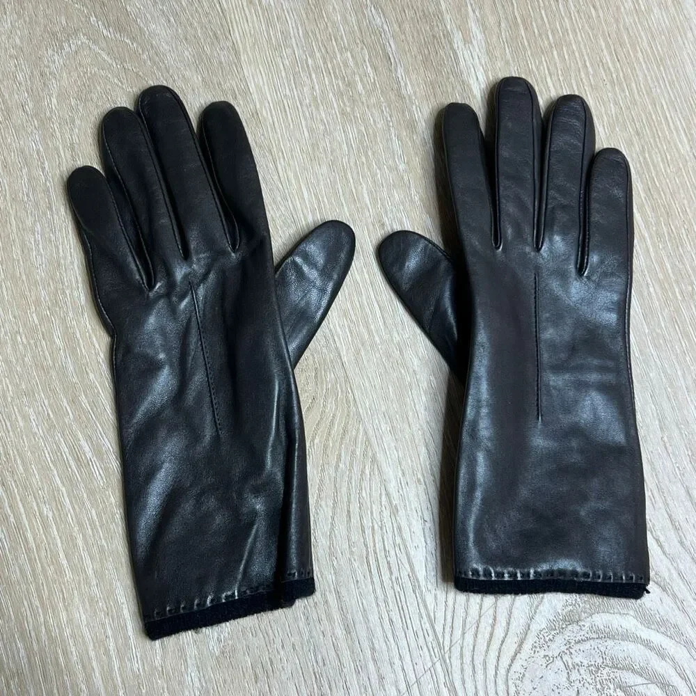 Vintage, Expresso Brown Genuine Leather Gloves, Knit Interior, Top Seam, Medium